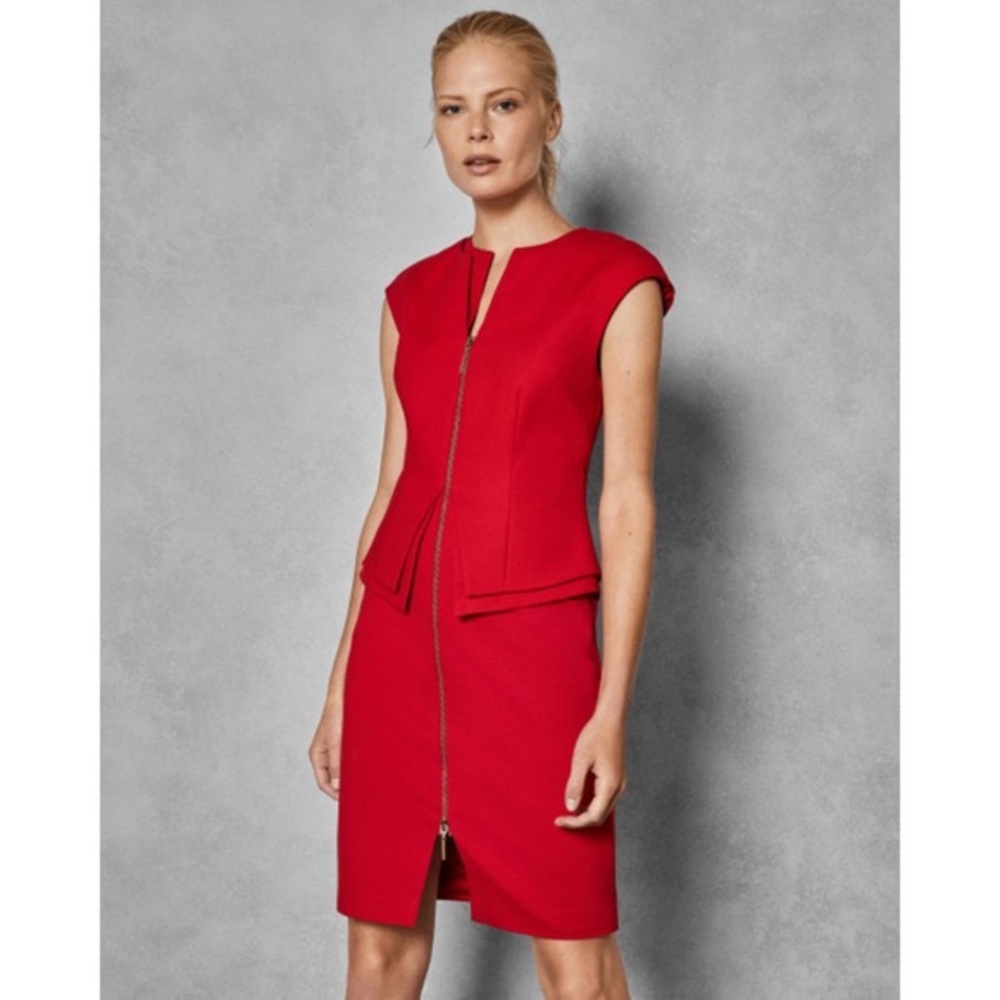 Ted Baker NWT Red Structured Peplum Dress 2